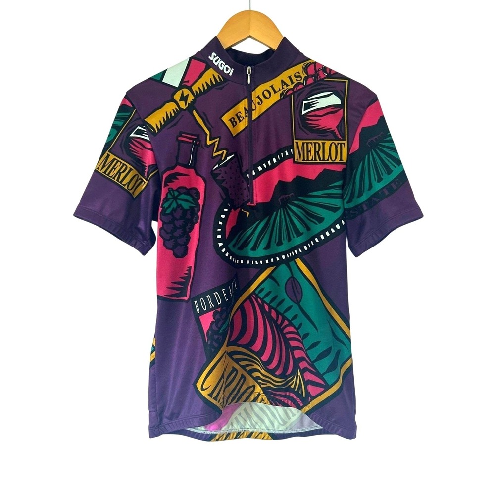 Vintage Sugoi Wine Graphic Cycling Jersey 90s Bike Shirt Statement Novelty Print